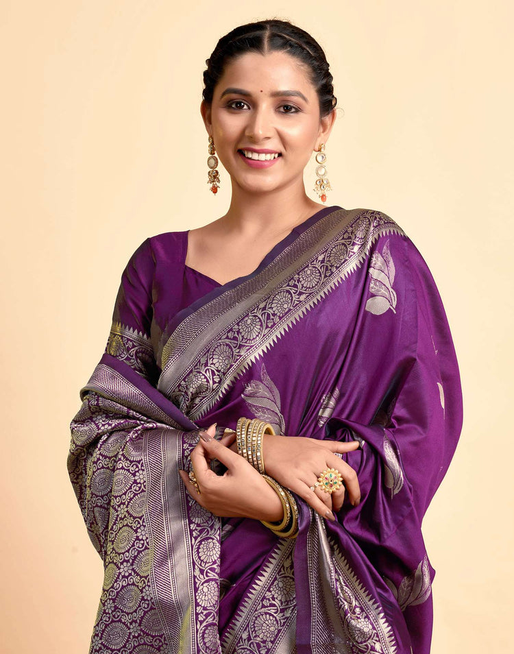 Dark Wine Silk Woven Banarasi Saree