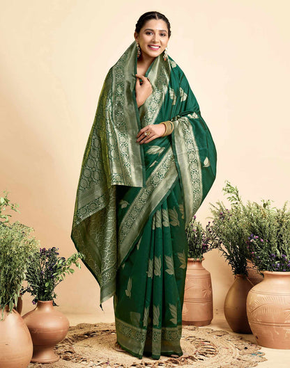 Dark Green Silk Woven Saree