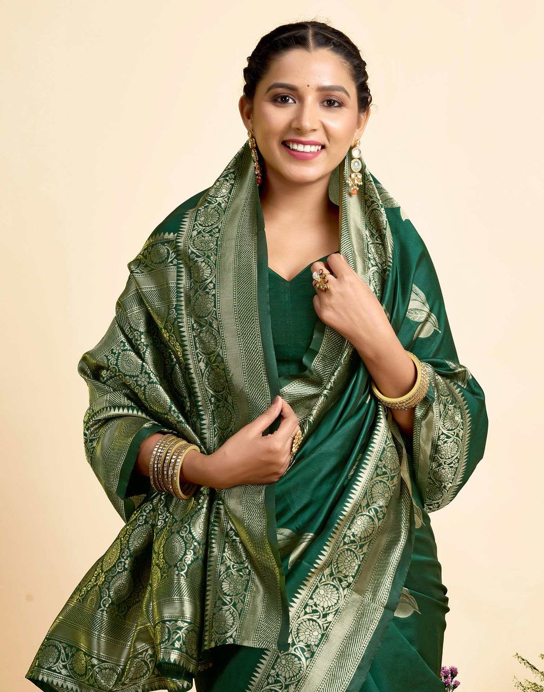 Dark Green Silk Woven Saree