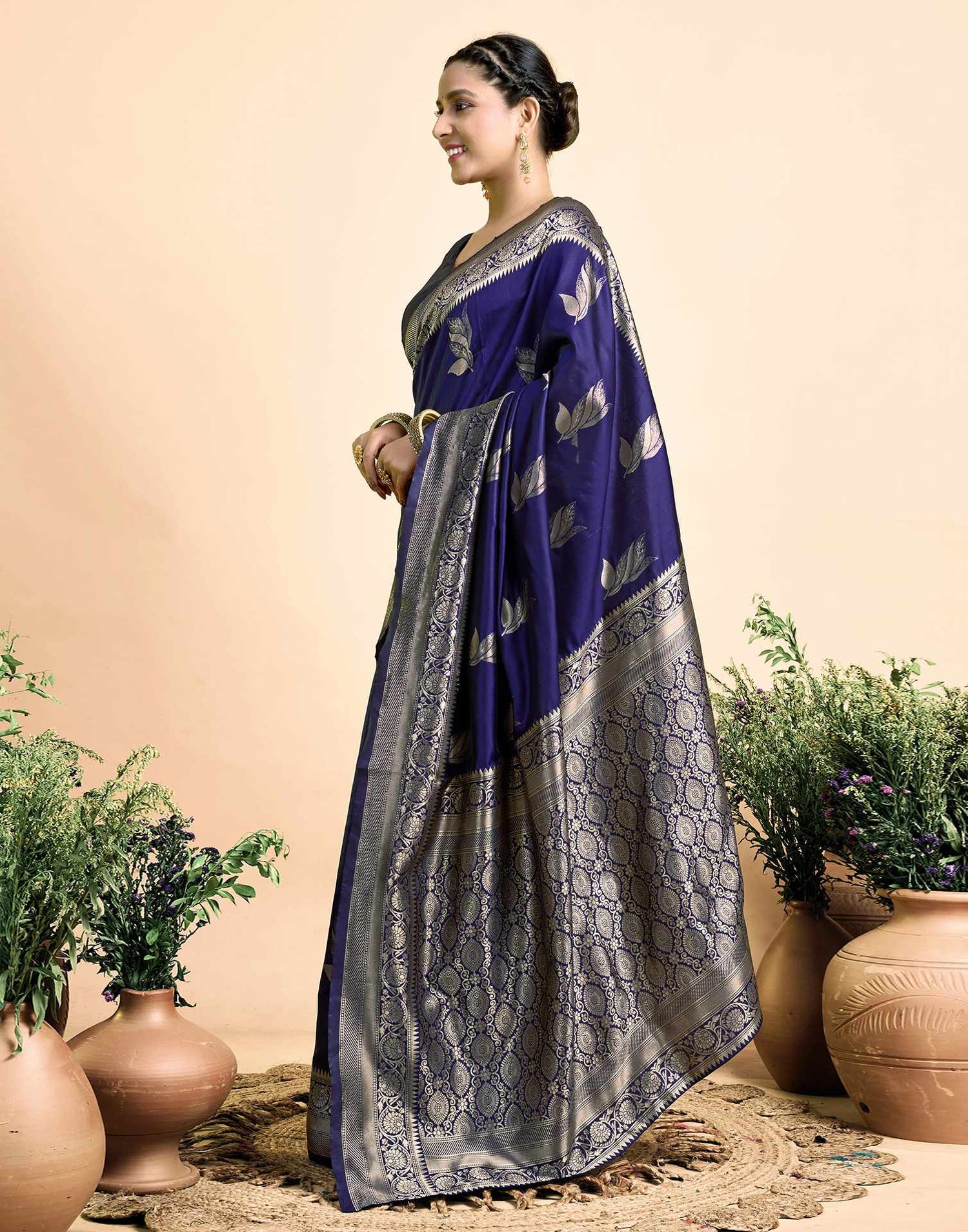Navy Blue Silk Woven Saree