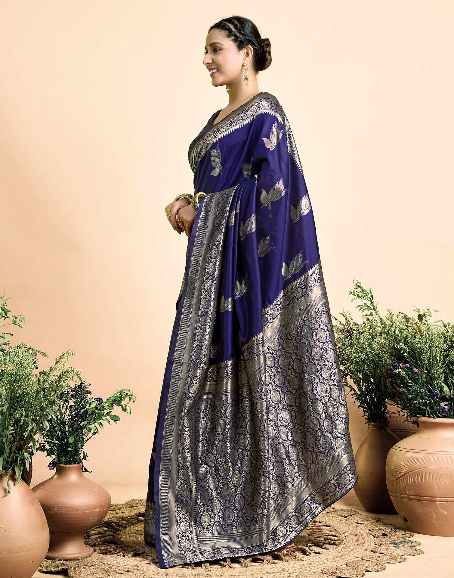 Navy Blue Silk Woven Saree