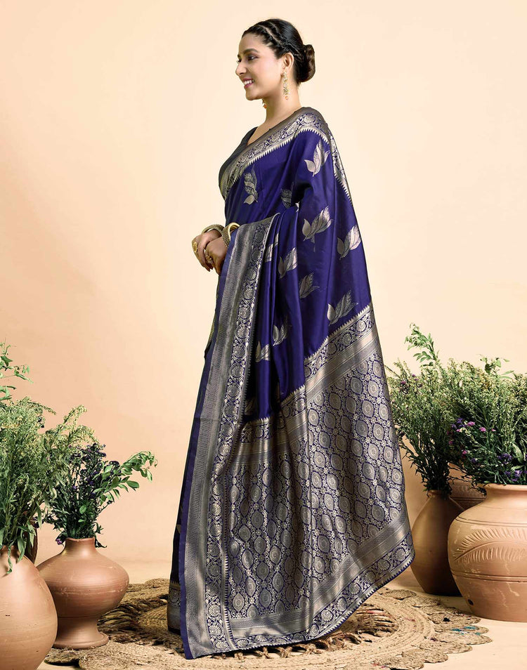 Navy Blue Silk Woven Banarasi Saree