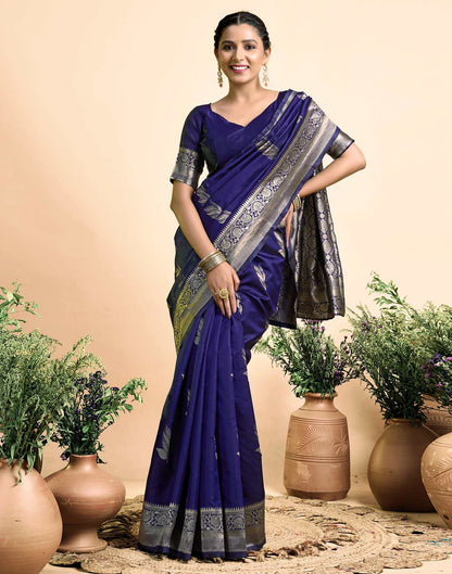 Navy Blue Silk Woven Saree
