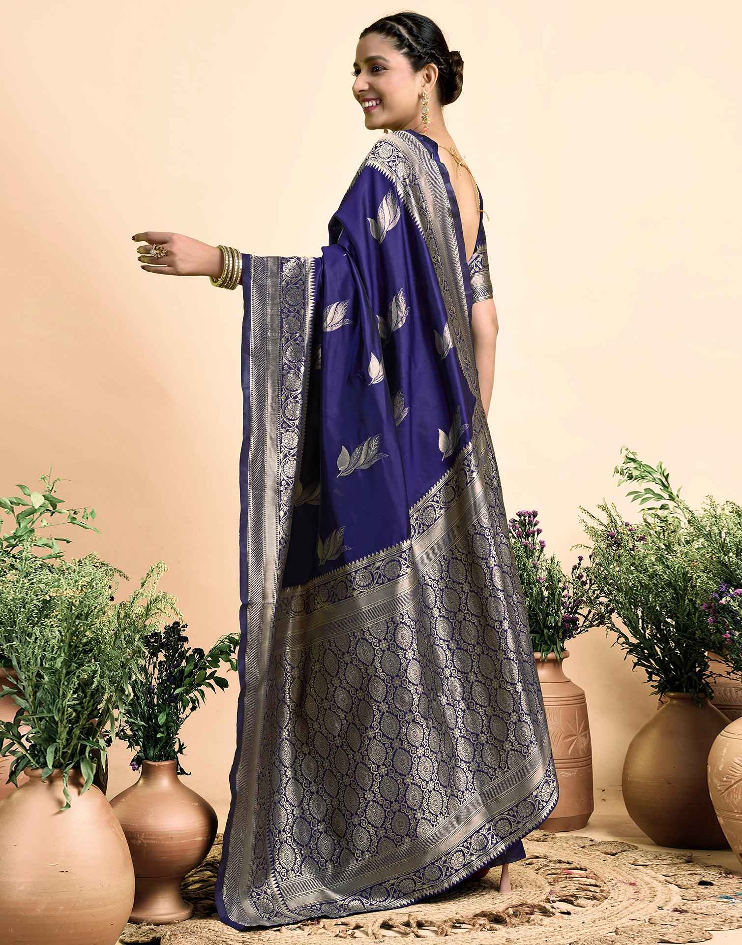 Navy Blue Silk Woven Saree