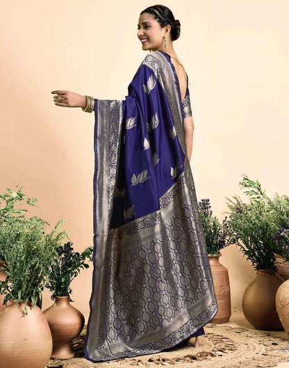 Navy Blue Silk Woven Saree