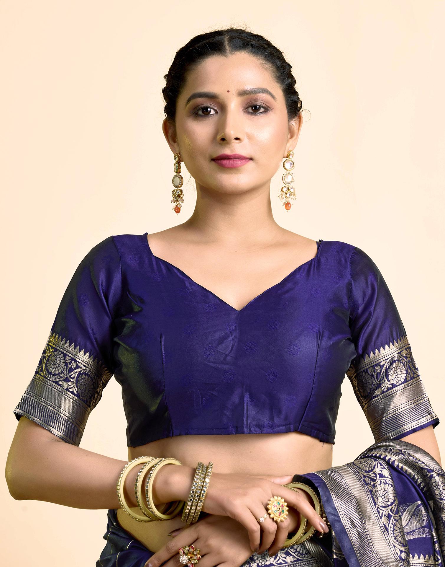 Navy Blue Silk Woven Saree
