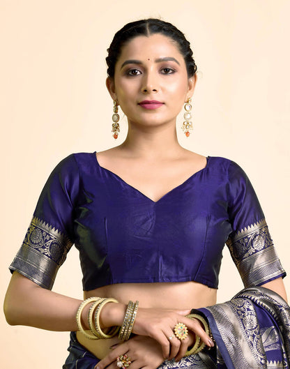 Navy Blue Silk Woven Saree