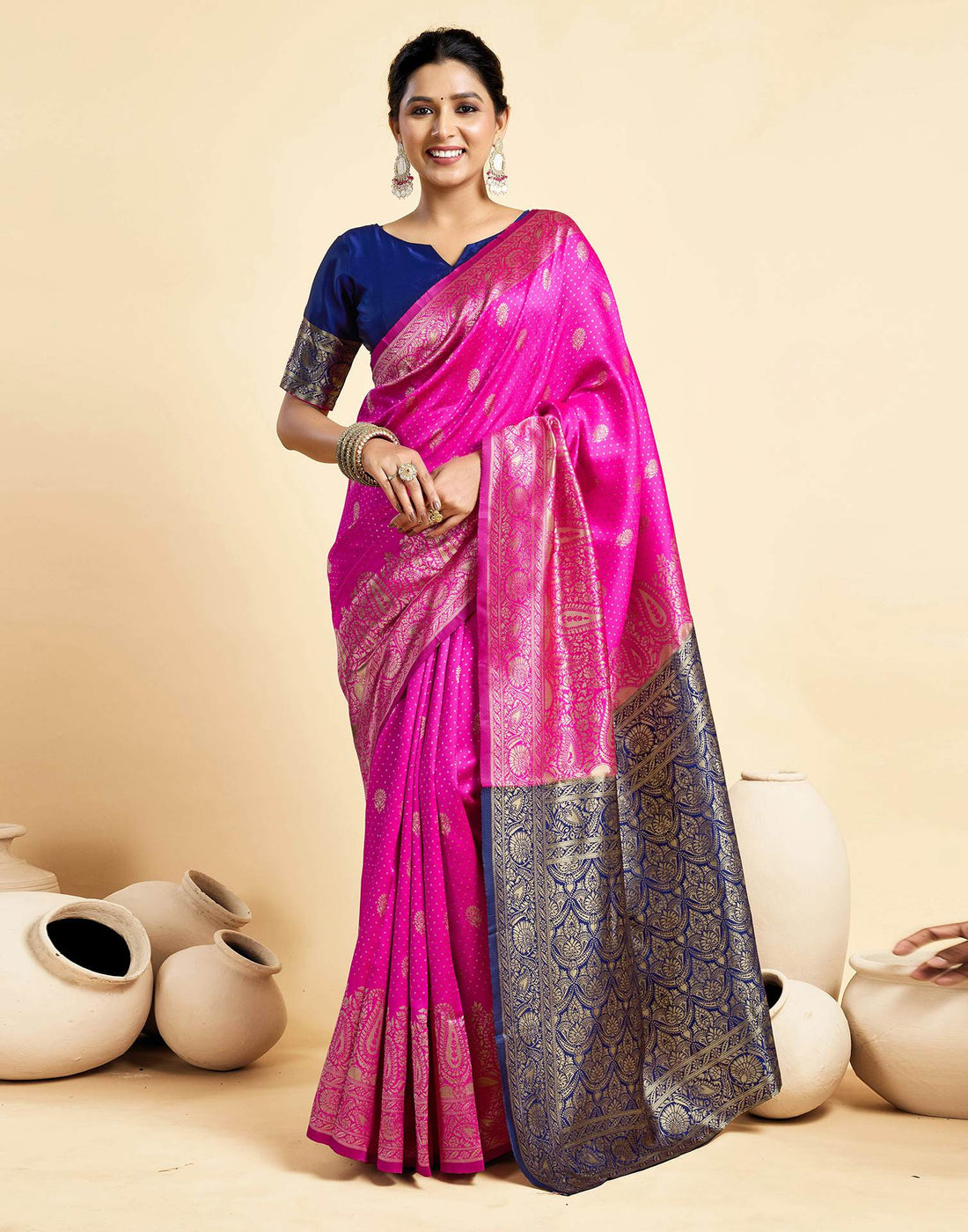 Rani Pink Silk Woven Banarasi Saree