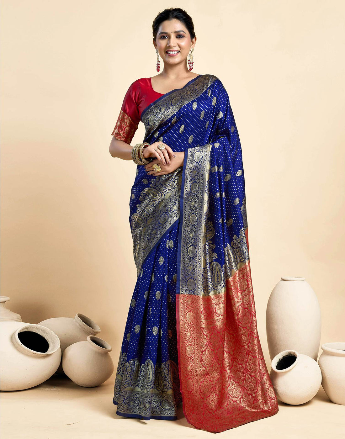 Navy Blue Silk Woven Banarasi Saree