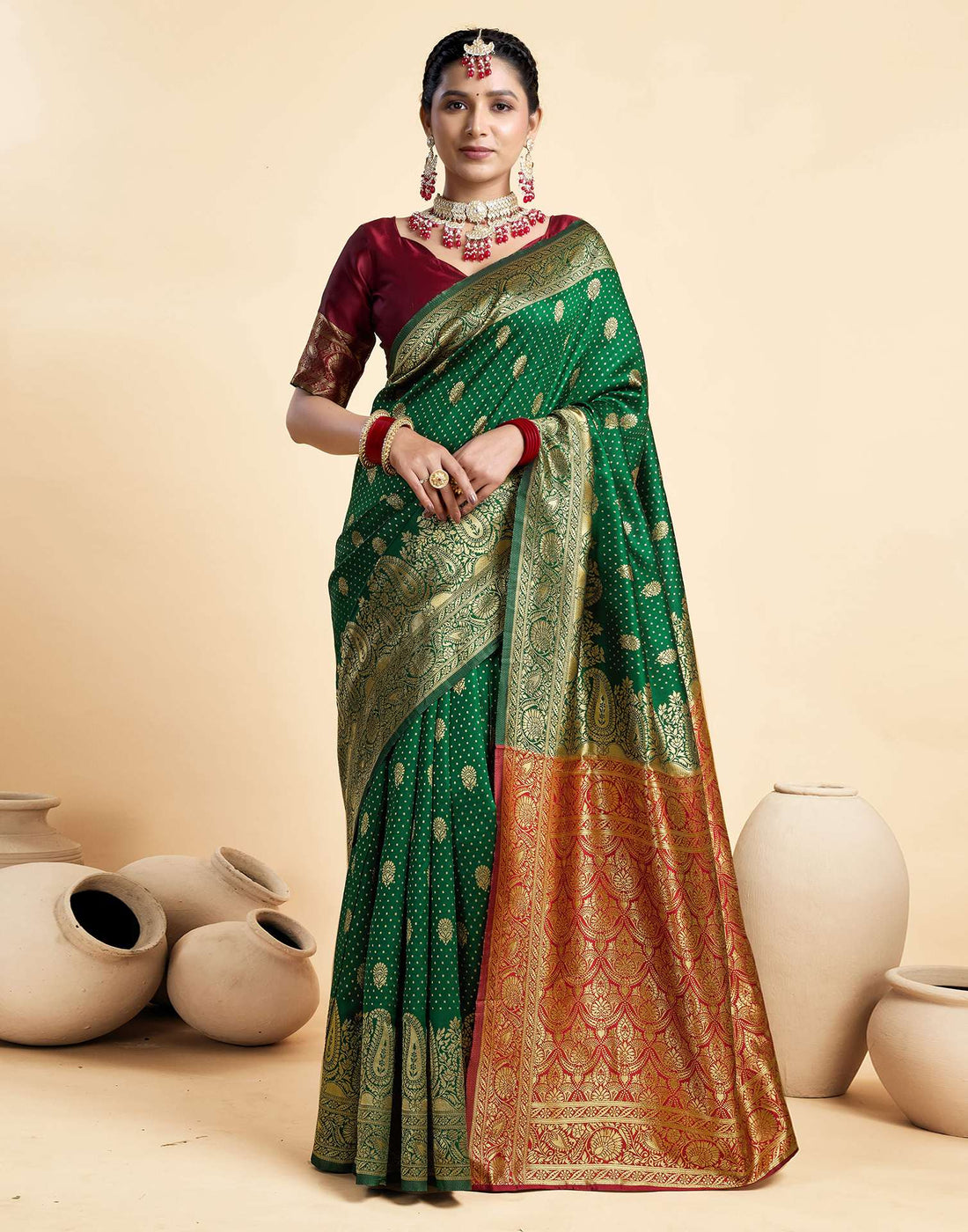 Dark Green Silk Woven Banarasi Saree