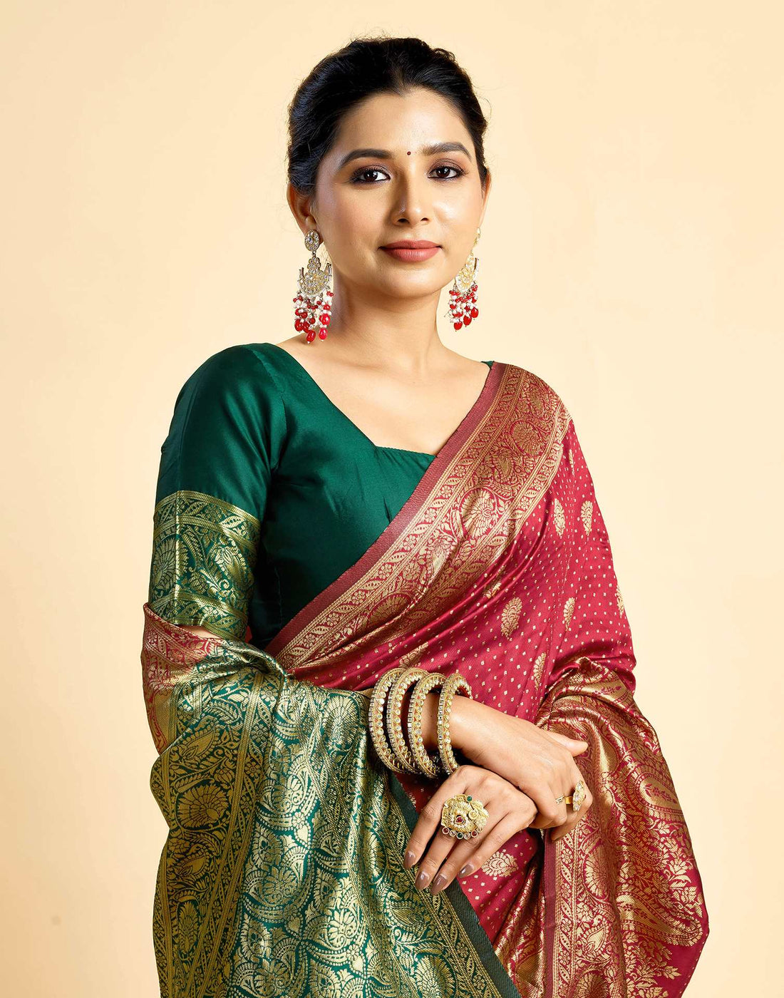 Maroon Silk Woven Banarasi Saree