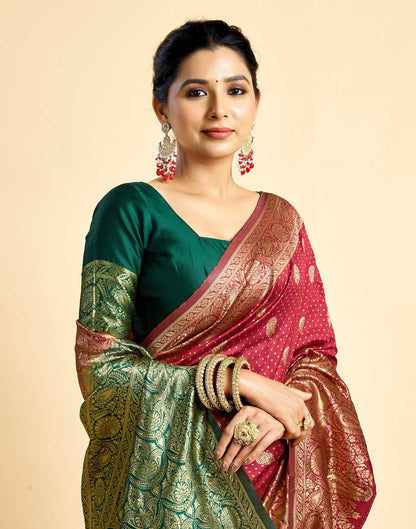 Maroon Silk Woven Banarasi Saree
