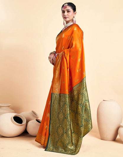 Orange Silk Woven Banarasi Saree