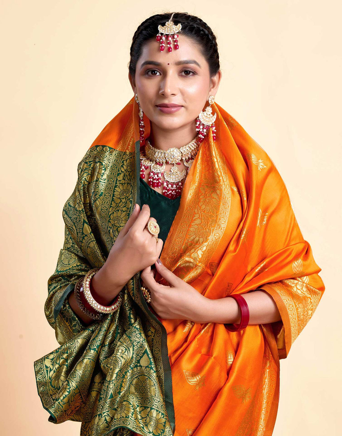 Orange Silk Woven Banarasi Saree