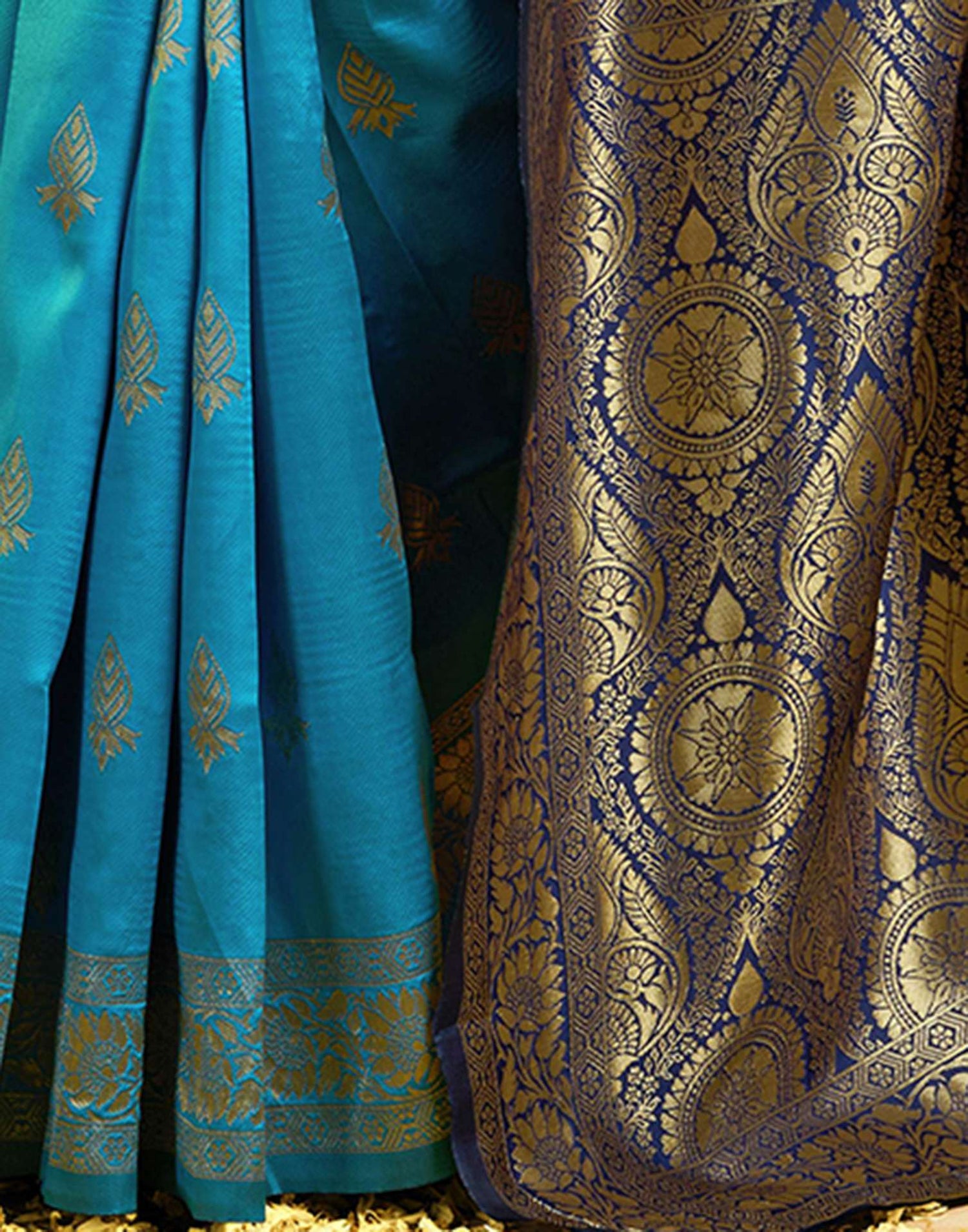 Teal Blue Silk Woven Banarasi Saree
