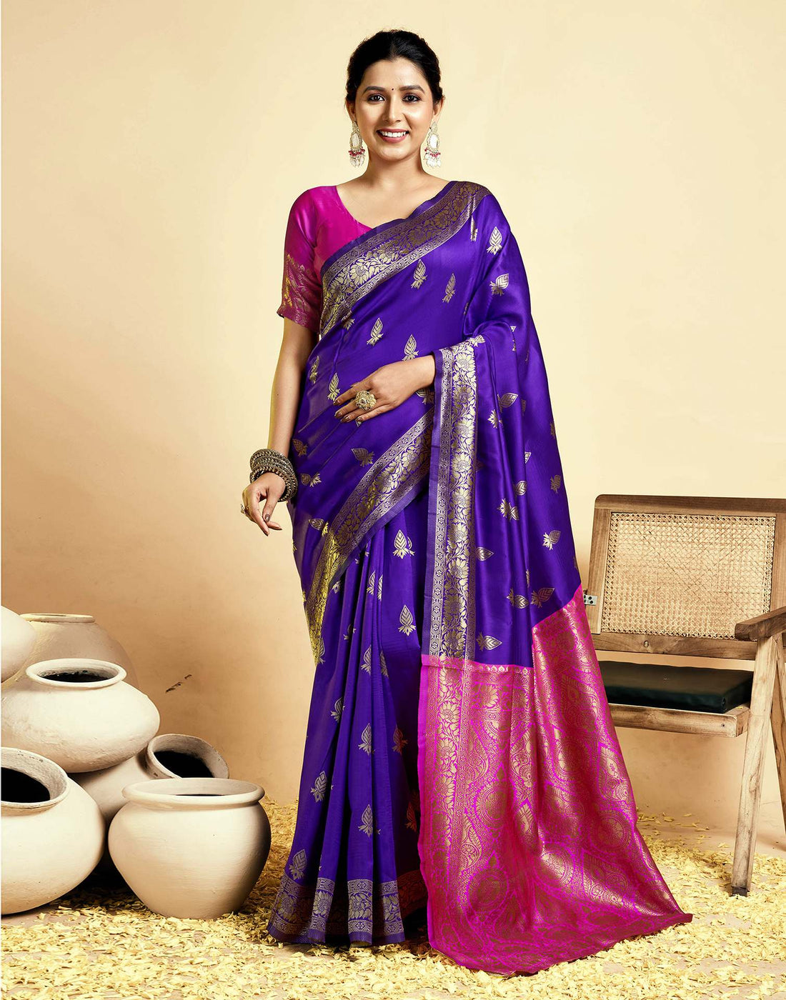 Violet Silk Woven Banarasi Saree
