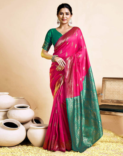 Bright Pink Silk Woven Banarasi Saree