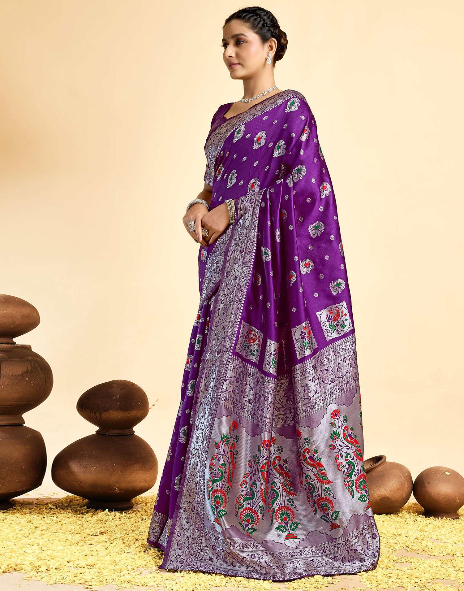 Dark Wine Silk Woven Paithani Saree