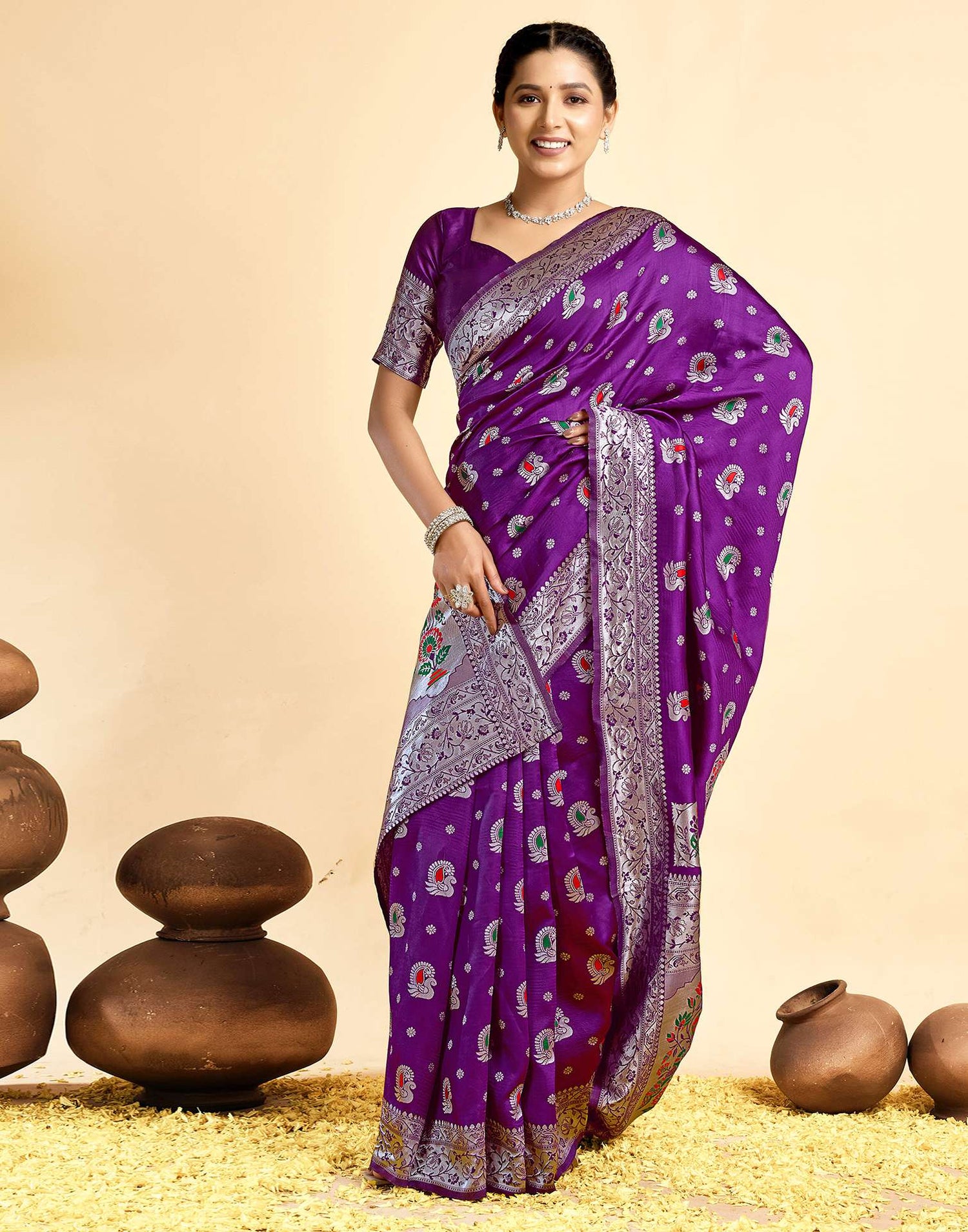 Dark Wine Silk Woven Paithani Saree