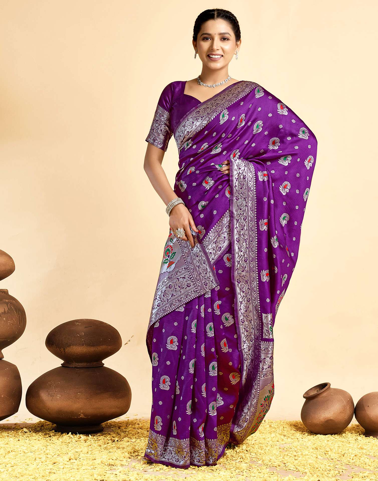 Dark Wine Silk Woven Paithani Saree