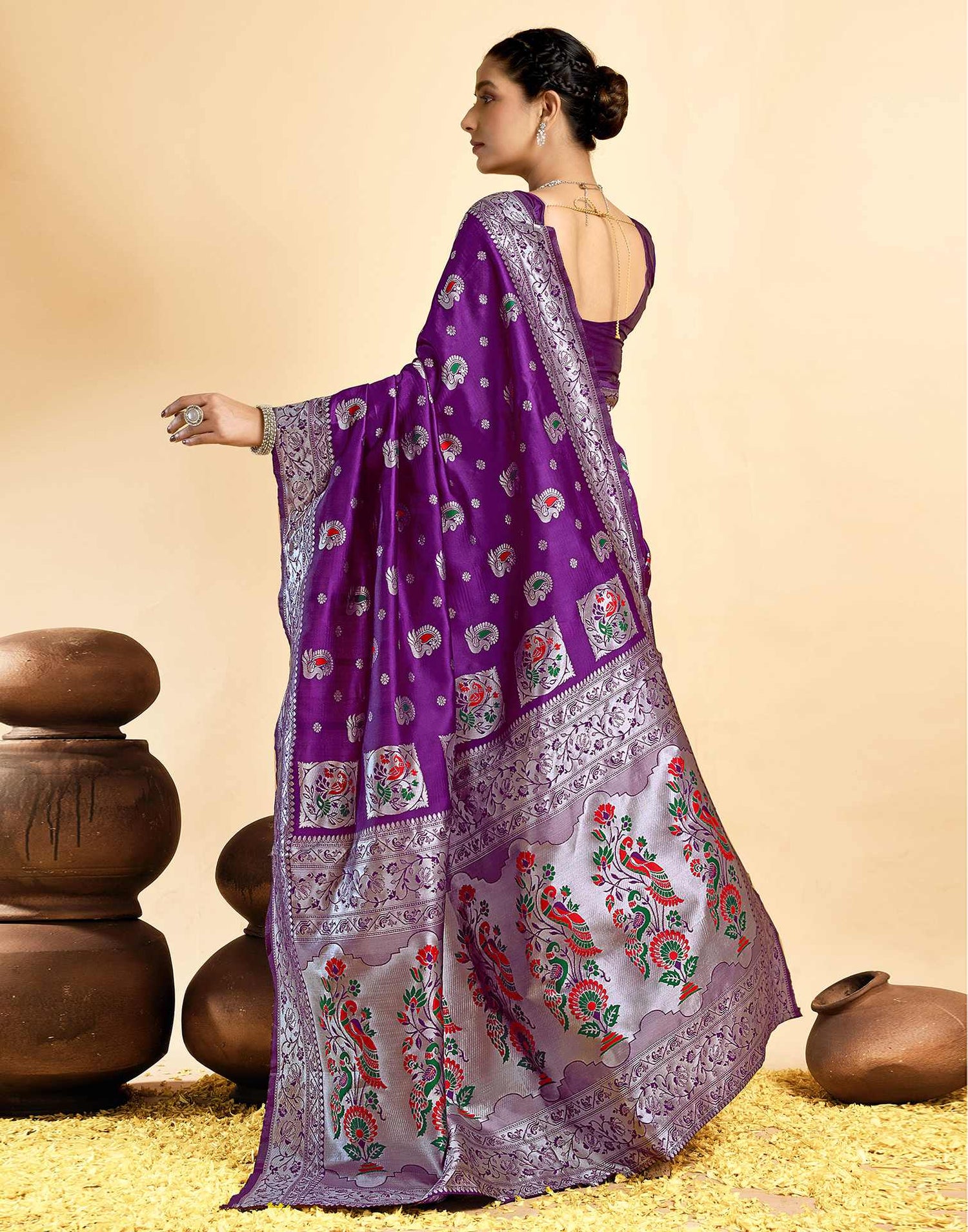 Dark Wine Silk Woven Paithani Saree