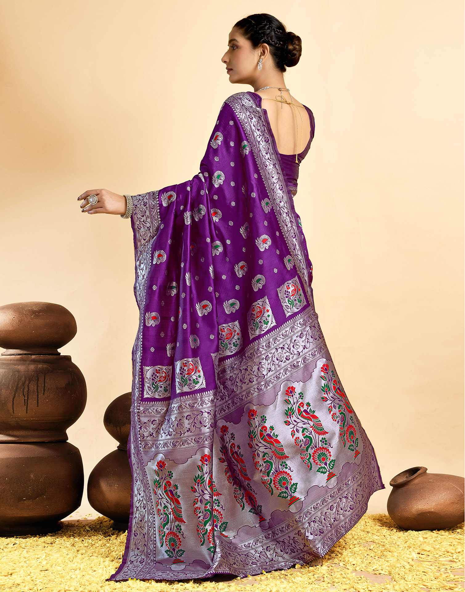 Dark Wine Silk Woven Paithani Saree