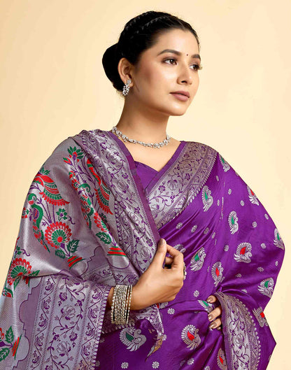 Dark Wine Silk Woven Paithani Saree