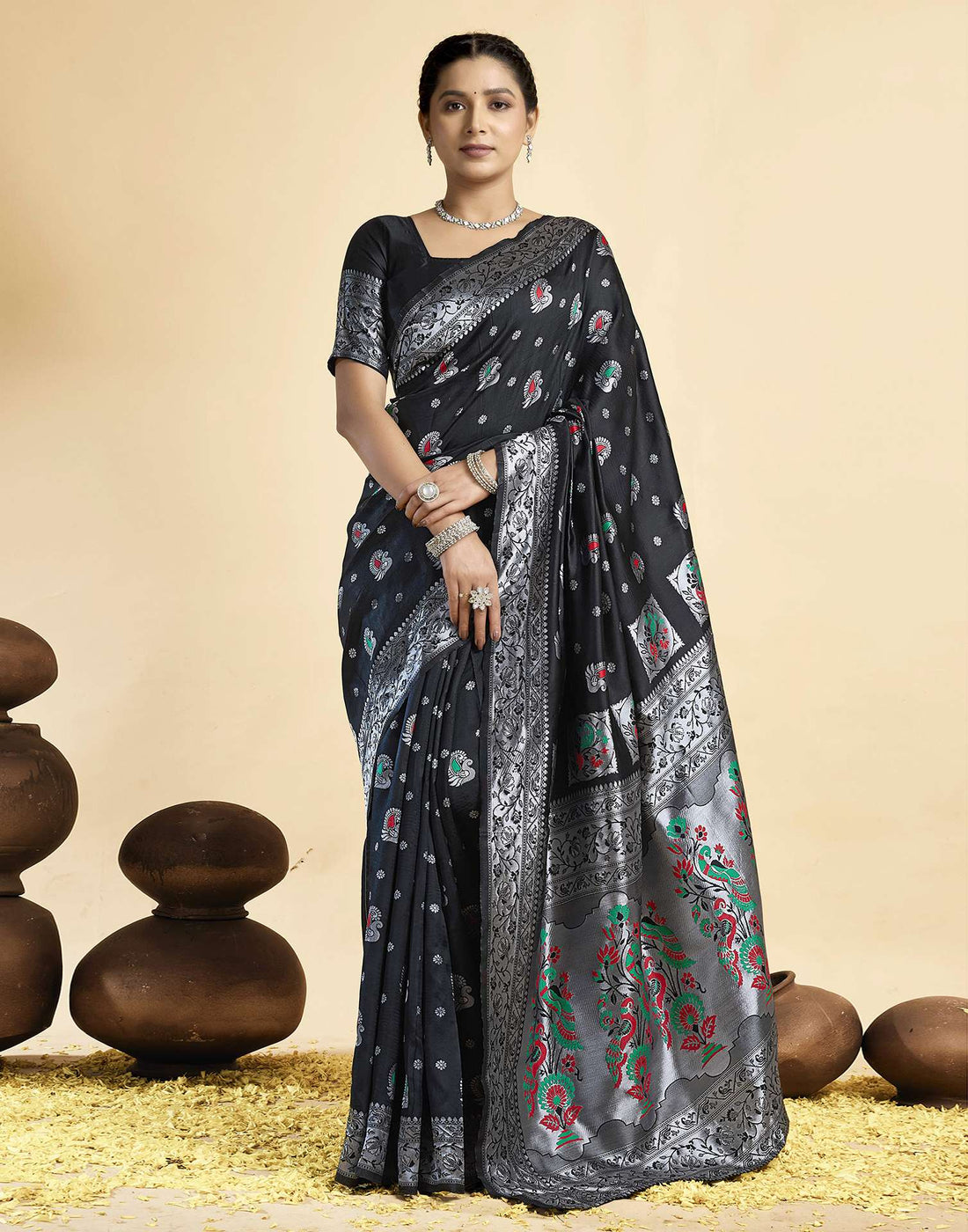 Black Silk Woven Paithani Saree