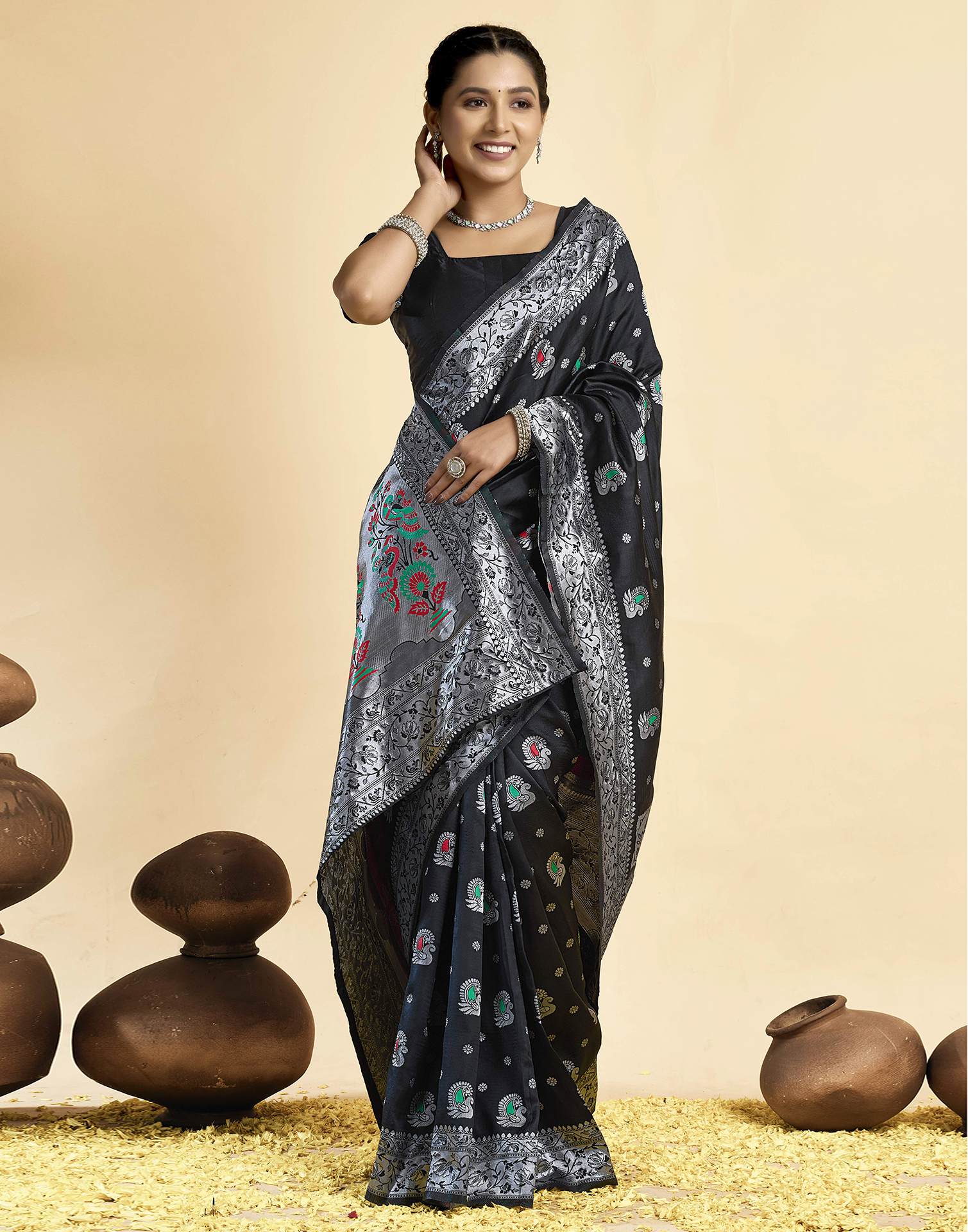 Black Silk Woven Paithani Saree
