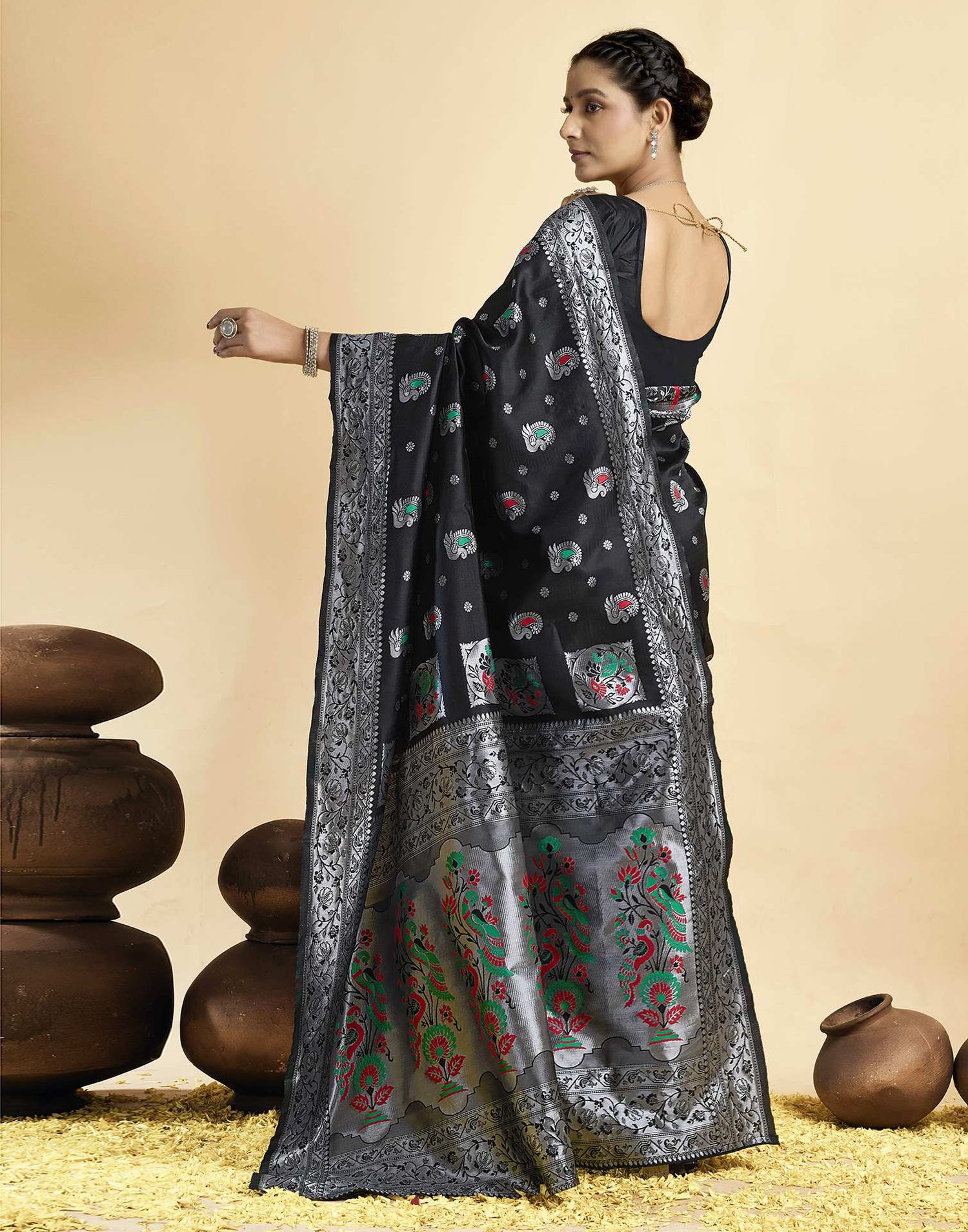 Black Silk Woven Paithani Saree
