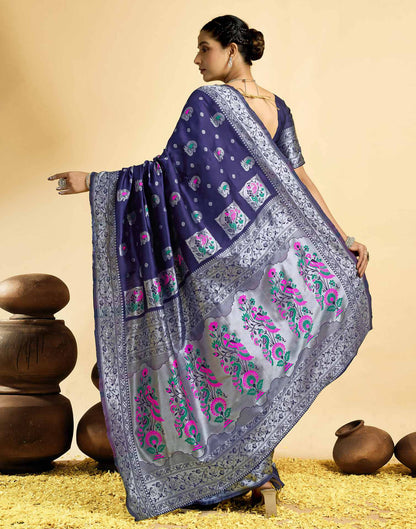 Navy Blue Silk Woven Paithani Saree
