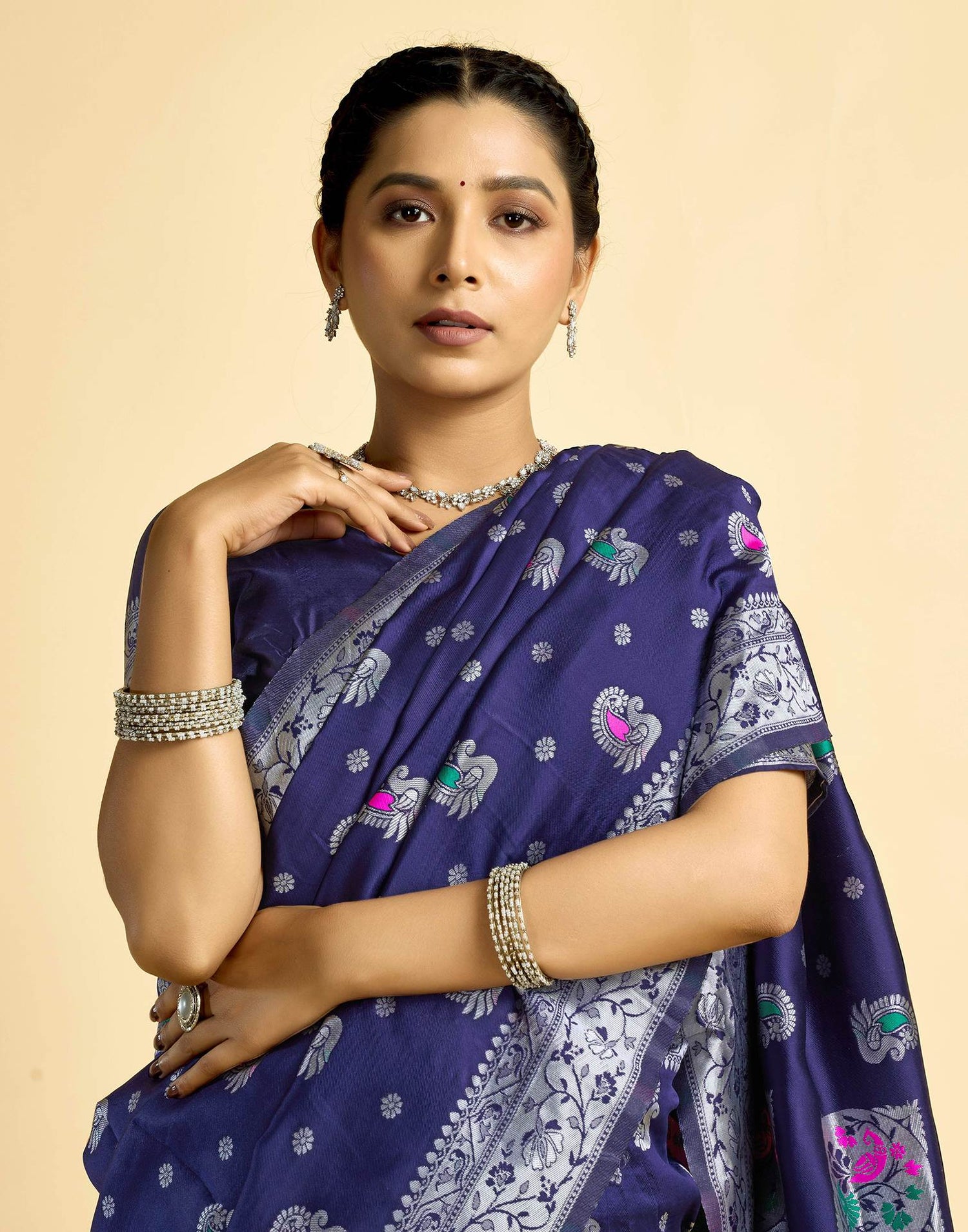 Navy Blue Silk Woven Paithani Saree