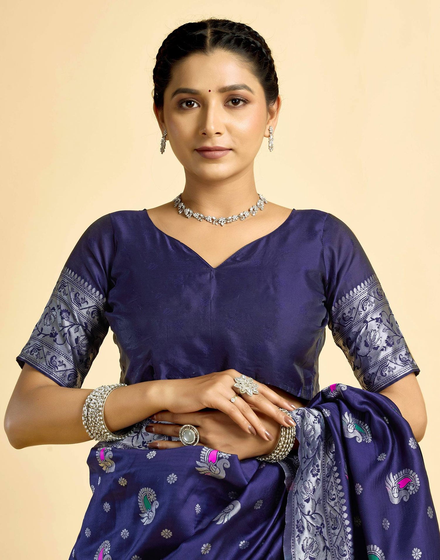 Navy Blue Silk Woven Paithani Saree