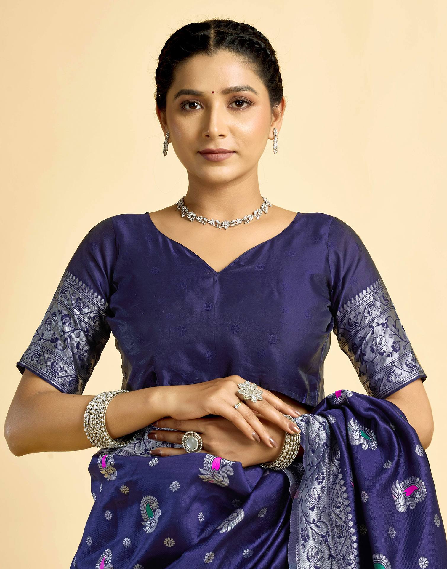 Navy Blue Silk Woven Paithani Saree