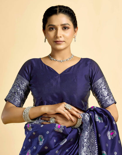 Navy Blue Silk Woven Paithani Saree
