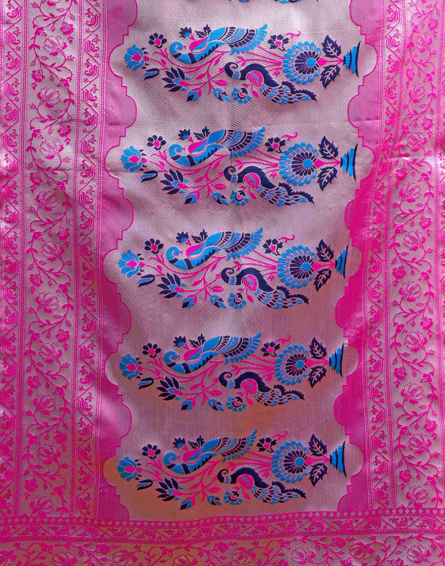 Bright Rani Pink Silk Woven Paithani Saree