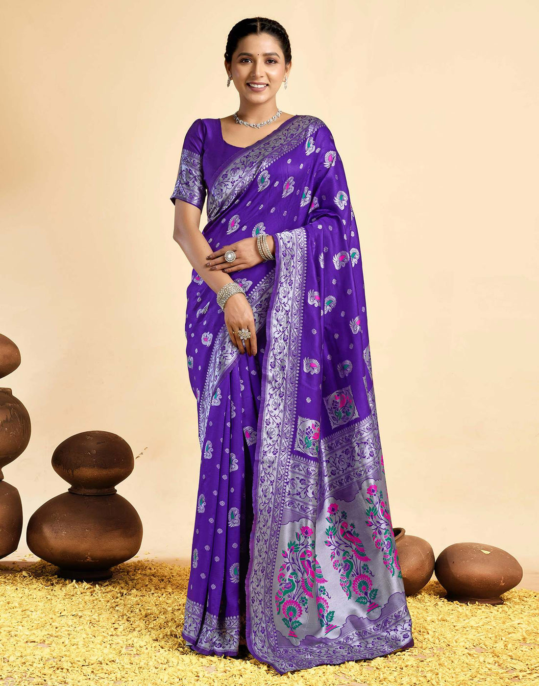 Dark Violet Silk Woven Paithani Saree