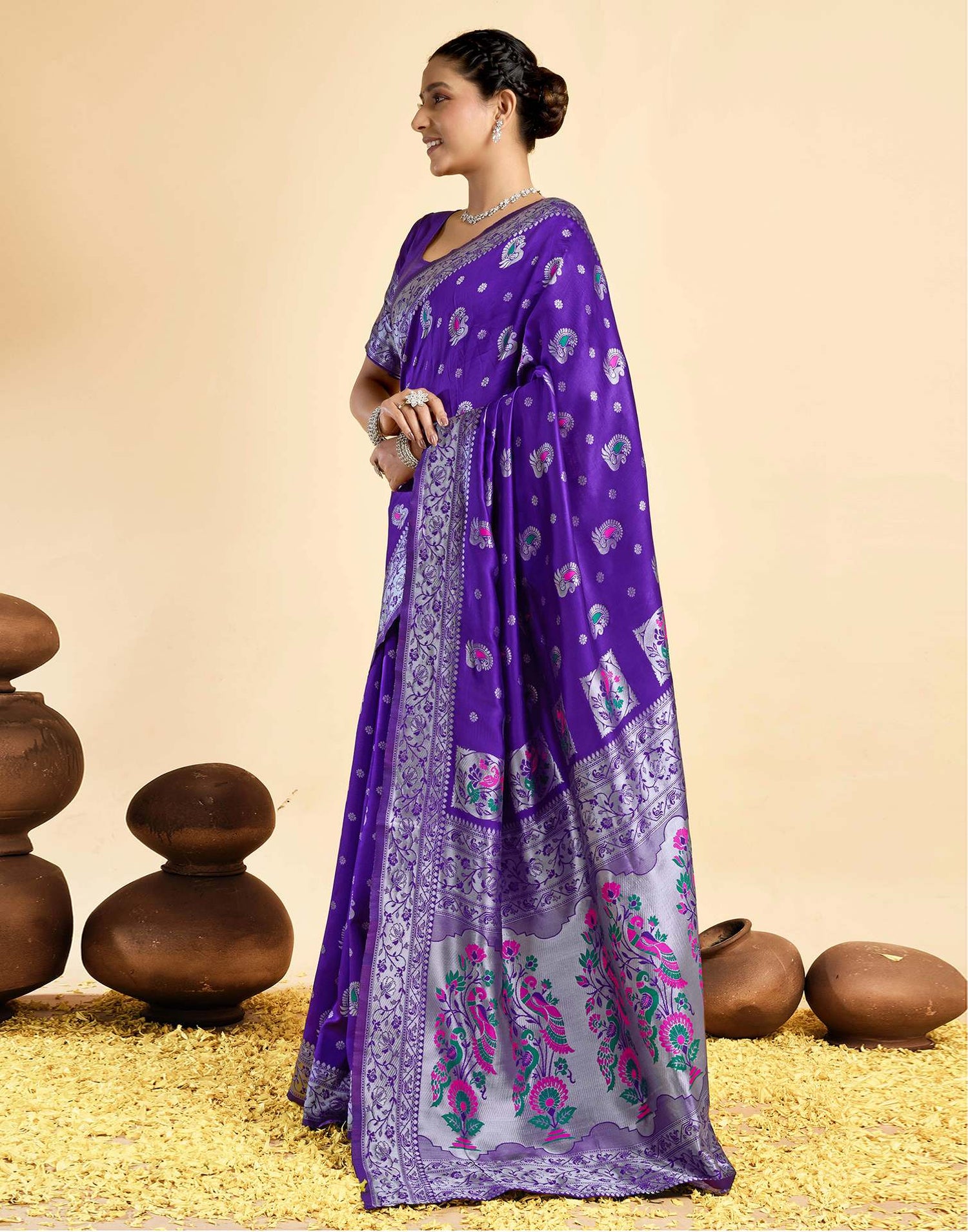 Dark Violet Silk Woven Paithani Saree