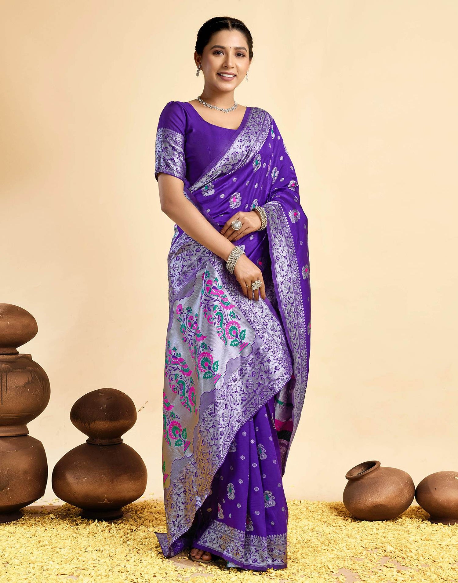 Dark Violet Silk Woven Paithani Saree