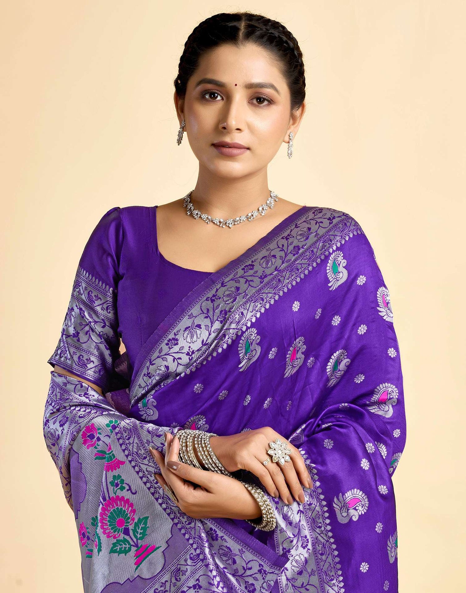 Dark Violet Silk Woven Paithani Saree