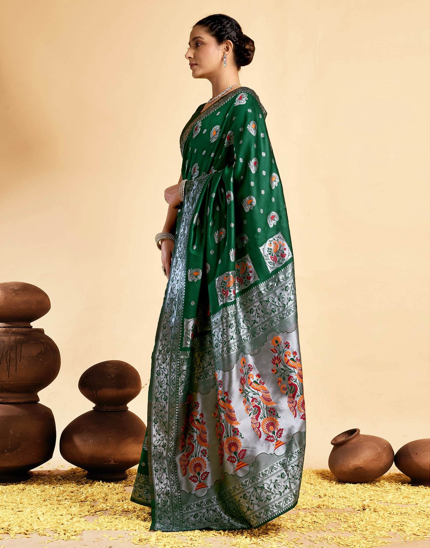 Dark Green Silk Woven Paithani Saree