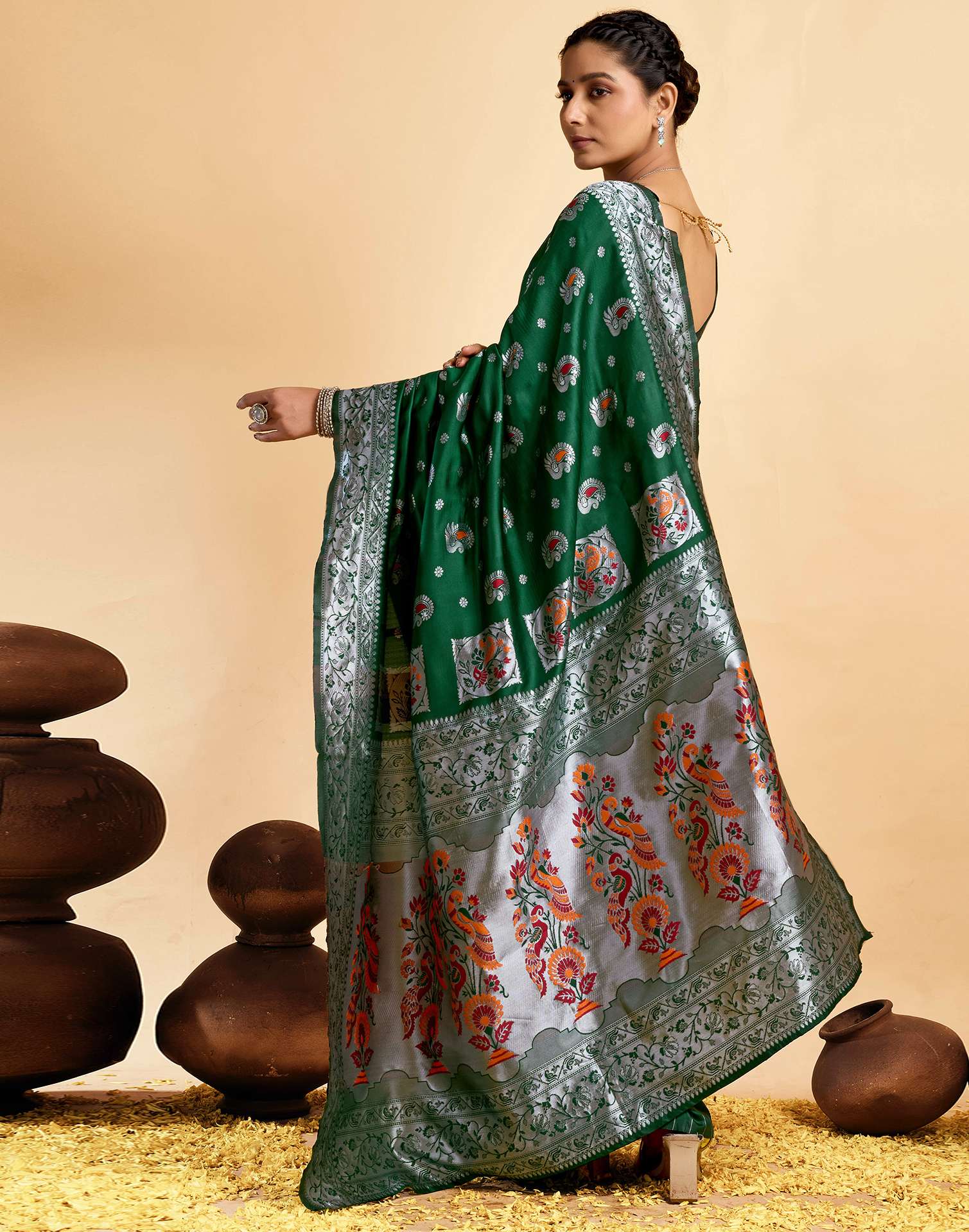 Dark Green Silk Woven Paithani Saree