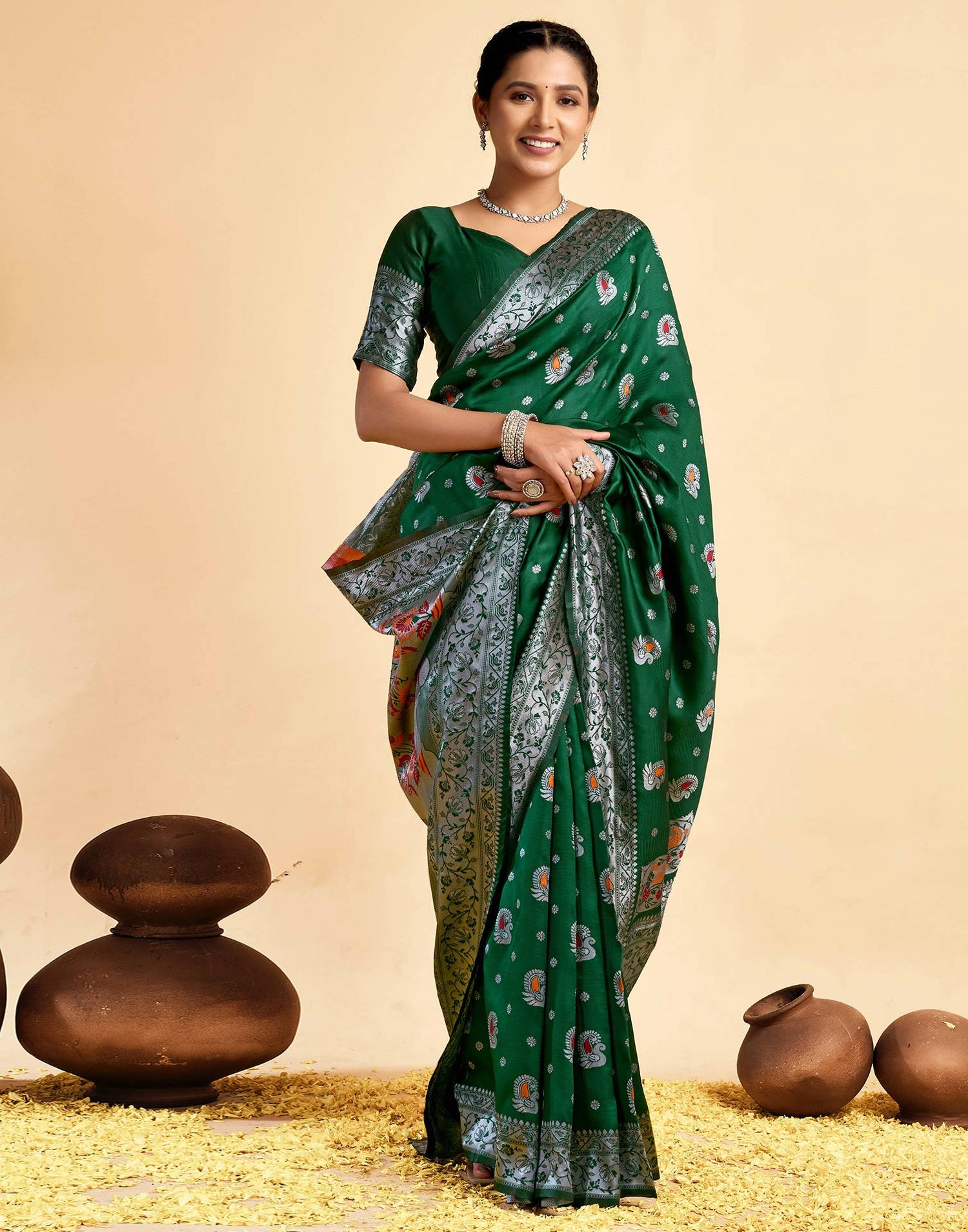 Dark Green Silk Woven Paithani Saree