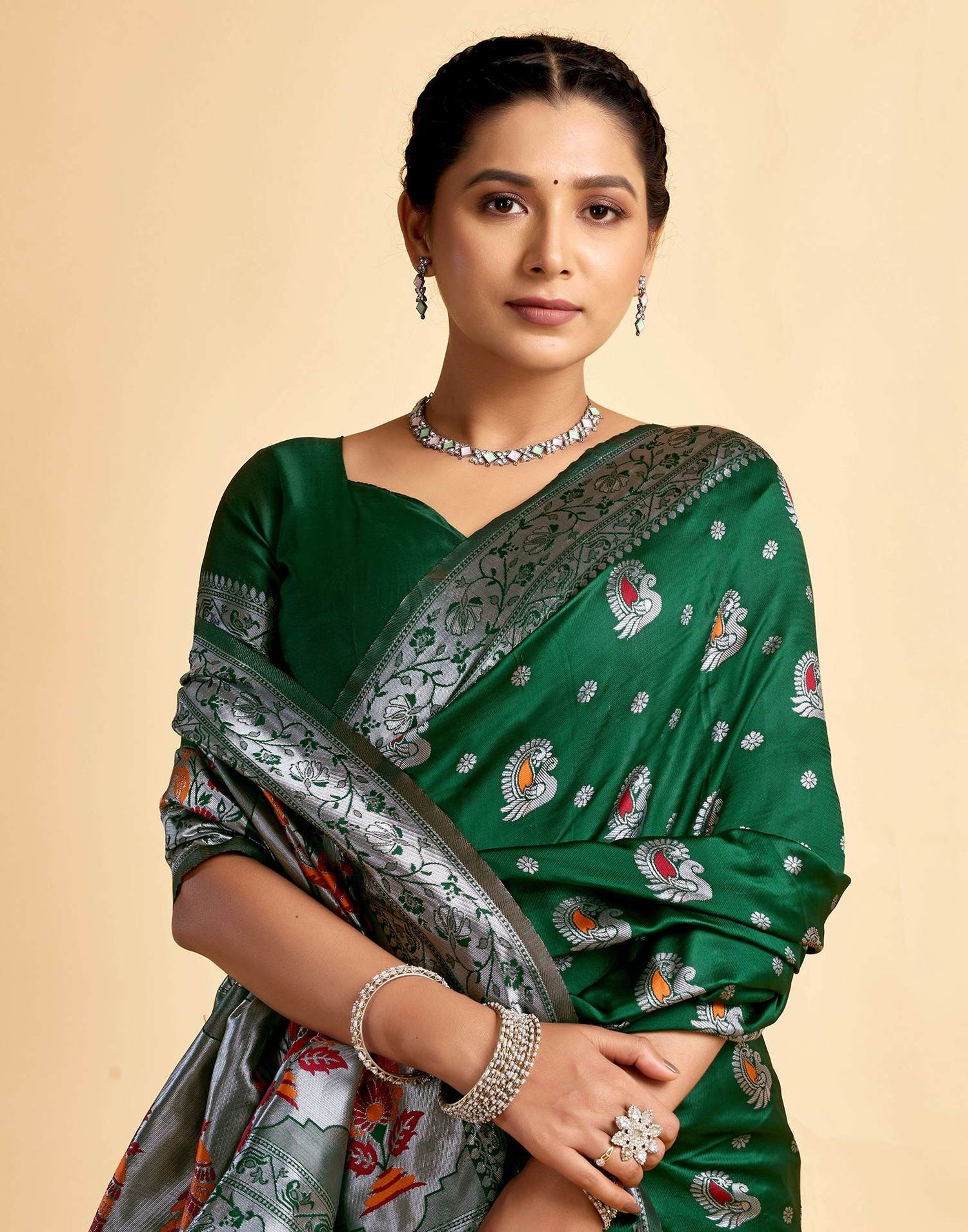 Dark Green Silk Woven Paithani Saree