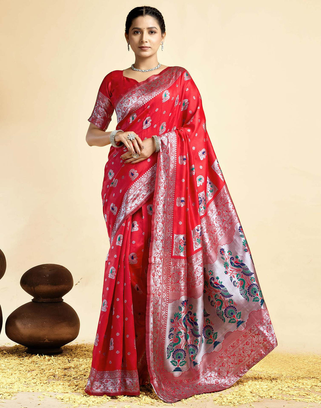 Red Silk Woven Paithani Saree