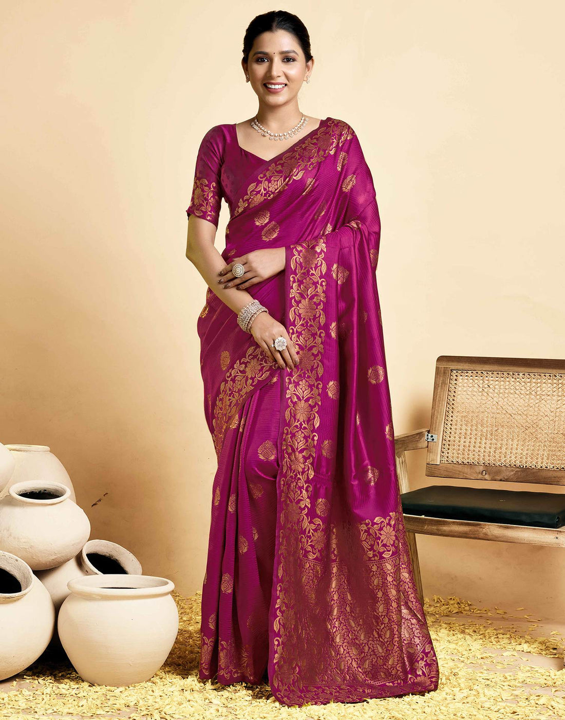 Magenta Silk Woven Saree