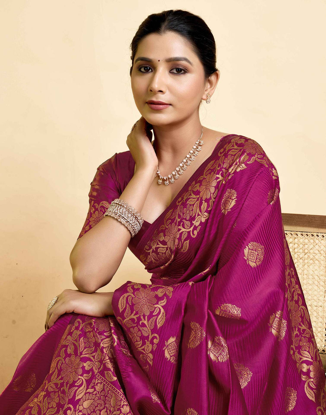Magenta Silk Woven Saree