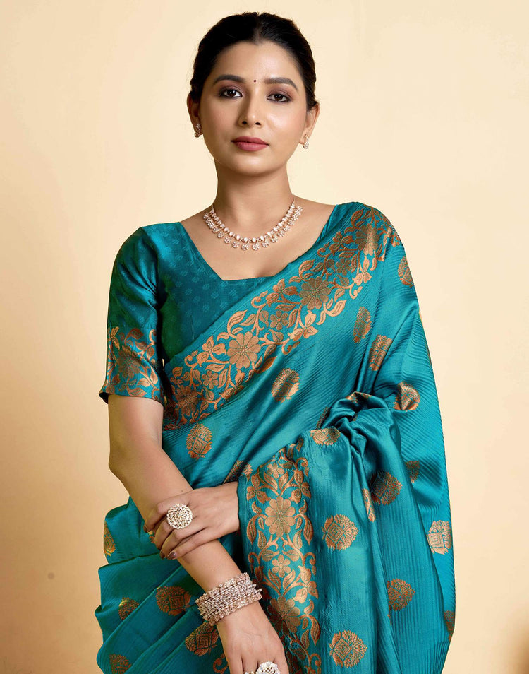 Teal Blue Silk Woven Banarasi Saree