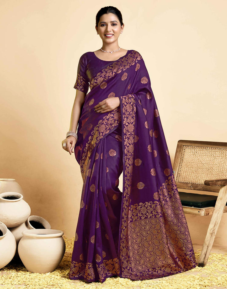 Wine Silk Woven Banarasi Saree