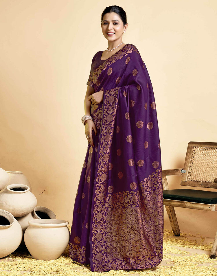 Wine Silk Woven Banarasi Saree